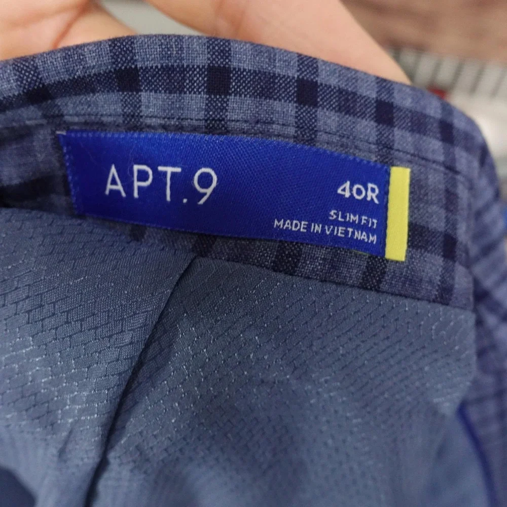 APT.9 Blazer Mens 40R Blue Plaid Polyester Viscose Stretch Sport Coat Jacket